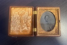Antique 19th Century 1/9 Plate Ambrotype Gentleman W/Ornate Gold Mat & Velvet picture