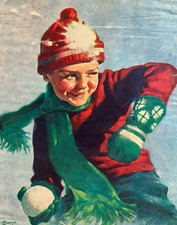 Vtg Frederic Stanley 1930s Magazine Print Happy Little Boy Throwing Snowball picture