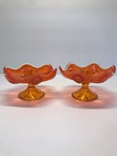 Viking Glass Persimmon Orange 6 Petal Candle Holders Set Of Two Pedestal Base picture
