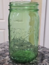Vintage BALL PERFECTION Green Pint Glass Mason Jar 1913-1915 picture