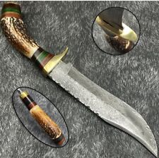 Stag Knives Hand Forged Damascus Steel Stag Antler Handle Hunting Knife 10” picture