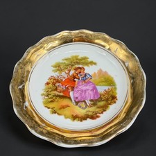 Limoges France Fragonard Courting Couple Trinket Dish Gold Scalloped Rim 4 Inch picture