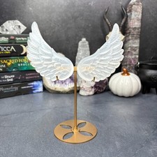 Selenite Angel Wings on Gold Metal Display Stand 🪽 Crystals - Angels - Crystal picture
