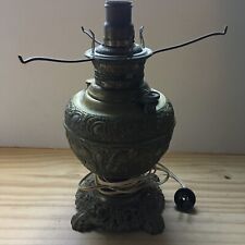 Antique 19th C The Miller Lamp Embossed Brass Round Oil Table Lamp Electrified picture