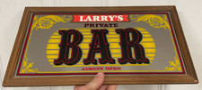 Vgt Larry's Private Bar Always Open Framed Mirror Sign Taiwan 17 X 9 Decor 70's picture