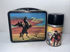 1958 Aladdin Zorro Metal Lunchbox Lunch Box Thermos Lid Stopper Glass Insert picture