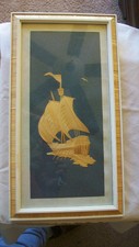 HAND MADE FLAT WOODEN SHIP FRAMED AND MATTED picture