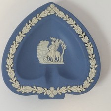 Wedgwood Blue Jasperware Heart Trinket Dish White Relief Made in England picture