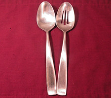 2 Serving Spoons Yamazaki Bolo Stainless Steel Flatware pierced & Solid Spoons picture