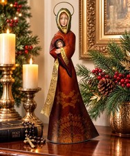 Large Holy Family Madonna & Child Metal Sculpture 21” Hand Painted Figurine picture