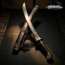Folded Steel Qing Style Dao Broadsword Antique Bronze Dragon Tiger Fitting Sword picture
