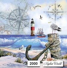 (2000) TWO Paper LUNCHEON Decoupage Art Craft Napkins -  OCEAN SHORE COLLAGE picture