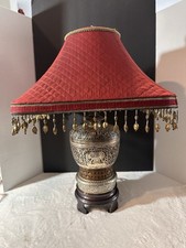 Vintage Frederick Cooper Asian Elephant Lamp Pagoda Quilted Red Shade Stamped picture