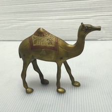 Brass Camel Figurine Gold Tone Etched Vintage Decor picture