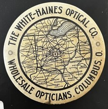 Early Celluloid Paperweight WHITE-HAINES OPTICAL Wholesale Opticians Columbus Oh picture