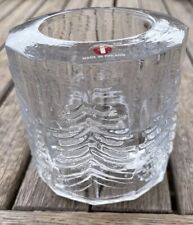 Vtg Iittala Finland Kuusi Fir Etched Trees Clear Glass 3” Votive Candle Holder picture