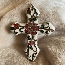 Rare Vtg Handcrafted Metal White W/ Red Roses & Green Floral Design, 6” x 5”. picture