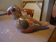 Vtg Hand painted Tonala Pottery Bird Figurine Floral and Feather Motif 5