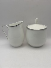Mikasa Wellesley Creamer & Lidded Sugar Fine Bone China Platinum Trim VTG picture
