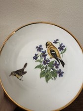 German Plate Porcelain Bird Yellow Bareuther Waldsassen Bavaria Gold Trimmed picture