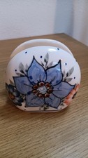 Vintage Unikat Polish Pottery Handpainted Napkin Letter Holder Floral Design picture