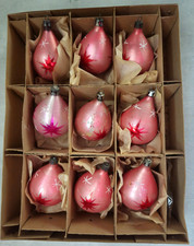 9 Pink Vintage Star Poland Teardrop Glass Mica Christmas Ornaments 2 1/2