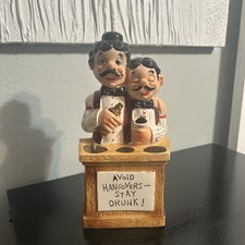 Vintage “Avoid Hangovers Stay Drunk” Ceramic Bartenders Figurine No Bar Utensils picture