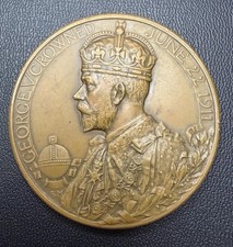 1911 King George V & Queen Mary Coronation medal bronze High Relief Large 50.9mm picture