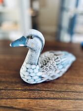 Decorative Blue White Painted Duck Decoy Figurine Glass Eyes picture