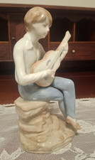 • Rare Vintage NAO by Lladró Male Guitarist Porcelain Statue Boy Guitar on Rock  picture