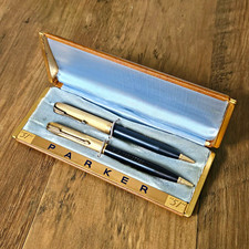 Parker Vintage 51 Pencil Set Black w/ Gold Tone Caps in Parker 51 Case picture
