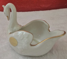 Vintage Whitehall Crown Classics White Porcelain Swan Trinket Dish 18K Gold Trim picture