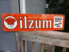 RARE VINTAGE LARGE OILZUM PORCELAIN ENAMEL SIGN GASOLINE GAS OIL PETROLEANA  picture
