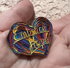Vintage Rainbow Embrace Hope Enamel Heart Love Gay Pin Hat Tie Lapel Pinback picture
