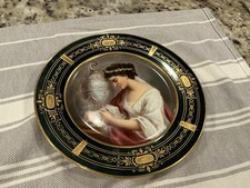 Royal Vienna Style  Porcelain Plate HP Raised Gold Jeweled Signed picture