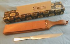 RARE VINTAGE STAUNTON CARVING KNIFE SET WITH OAK AND LEATHER STROPPER NIB picture