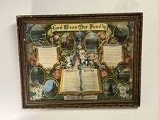 Antique God Bless Our Family Record Lithograph Frame Blank Chromolithograph 1905 picture