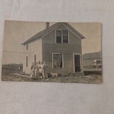 Antique RPPC Real Photo Postcard Family Dog House Cart Farm Unposted AZO picture