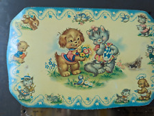 GREY AND DUNN kitchy kittens and puppies VINTAGE BISCUIT TIN picture