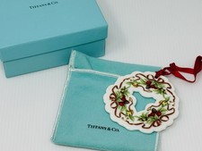 Vintage 1990s Tiffany Holiday Porcelain Bone China Wreath Ornament Japan NEW picture