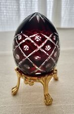 Vintage Purple Bohemian Style Cut Glass Crystal Egg On Metal Stand picture