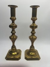 Early 19th Century Antique English Late Georgian Brass Candlesticks Push Up 12” picture