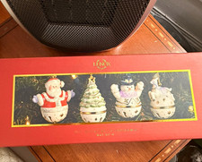 Lenox Mini Sleigh Bells Ornament Set of 4 Porcelain Christmas Santa Snowman picture