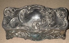Vtg Godinger Silver Plated Red Velvet Lined Jewelry Trinket Coffin Box Roses picture