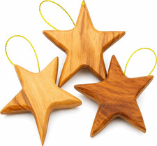 Set of 3 Olive Wood Star Ornaments from Bethlehem 2.56 Inch, Handcrafted Star of picture