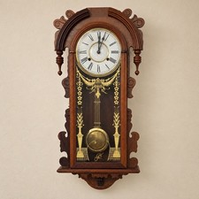 Vintage Vienna Style 8 Day Mechanical Wall Clock Lyre Pendulum With Winding Key picture