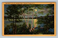 Thousand Islands, Moonlight On The Saint Lawrence River, Linen New York Postcard picture