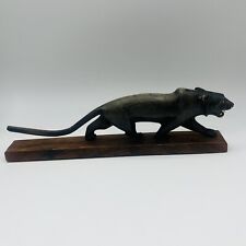 Vintage Black Horn Carved Panther On Wood Base picture