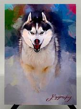 Husky 32/50 Limited Edition Signed Edward Vela card (Animals) - picture