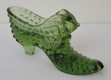 Vintage Green Glass Hobnail Fenton Cinderella Slipper Shoe 5.5 x 3 x 1.5